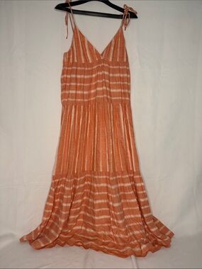 Rust Striped Tie-Shoulder Maxi Dress - Unbranded